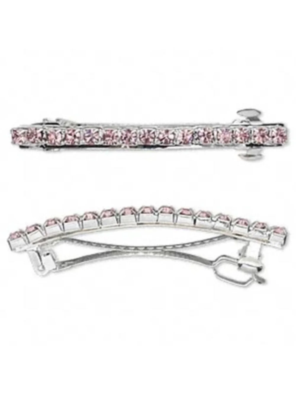 Vintage Egyptian Crystal Rhinestone Hair Barrette Pink Silver Plated